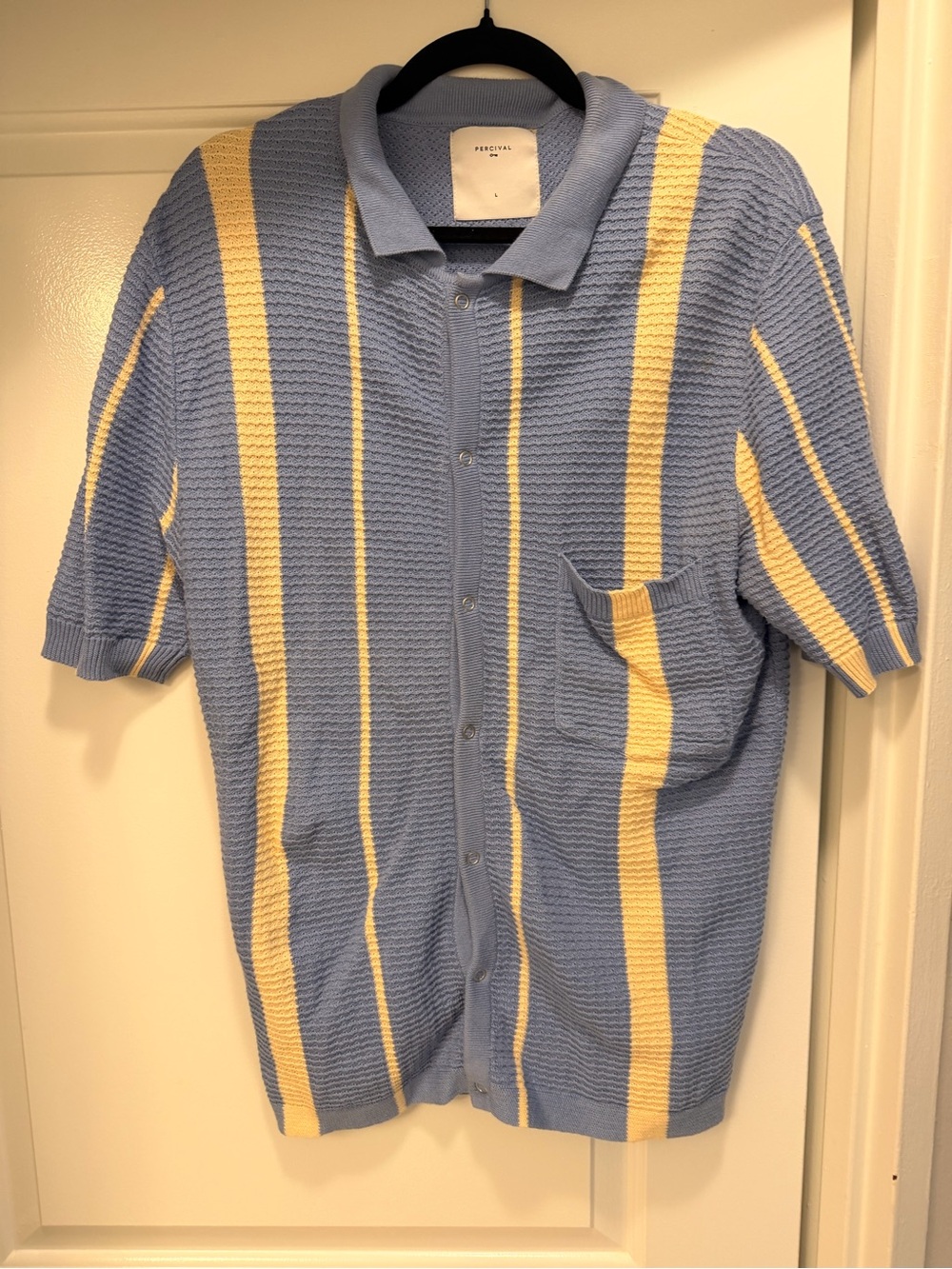 Percival Blue and Cream Striped Short-Sleeve Knit Polo